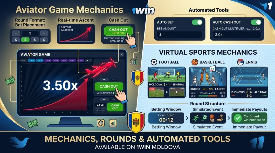 Aviator Game and Virtual Sports on 1Win Moldova: Mechanics, Rounds, and Automated Tools